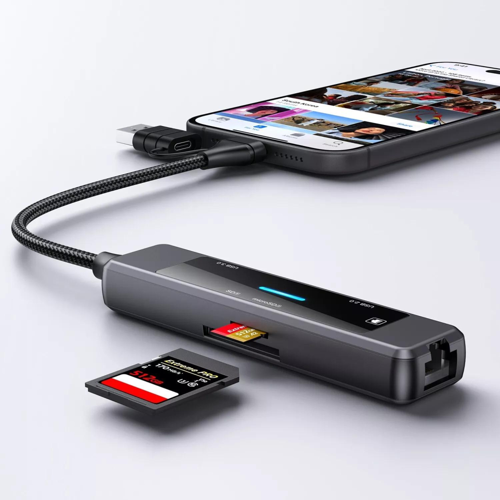 Концентратор XoKo USB-C 5-in-1 USB 3.0 + USB 2.0 + SD/TF + RJ45 100Mbps silver (XK-AC-350) - изображение 7