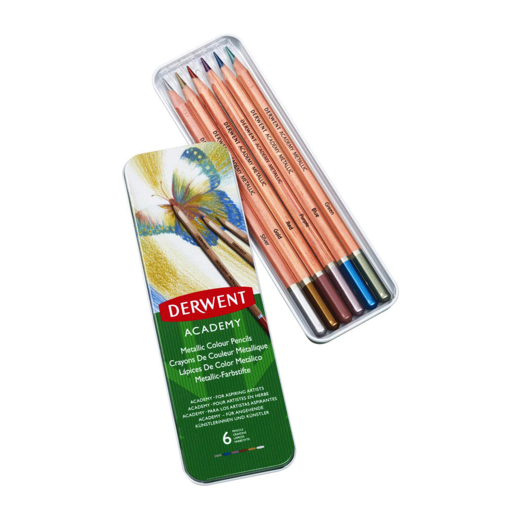 Олівці кольорові Derwent ACADEMY METALLIC, 6 кол. у металевому пеналі (043100982005) - зображення 2