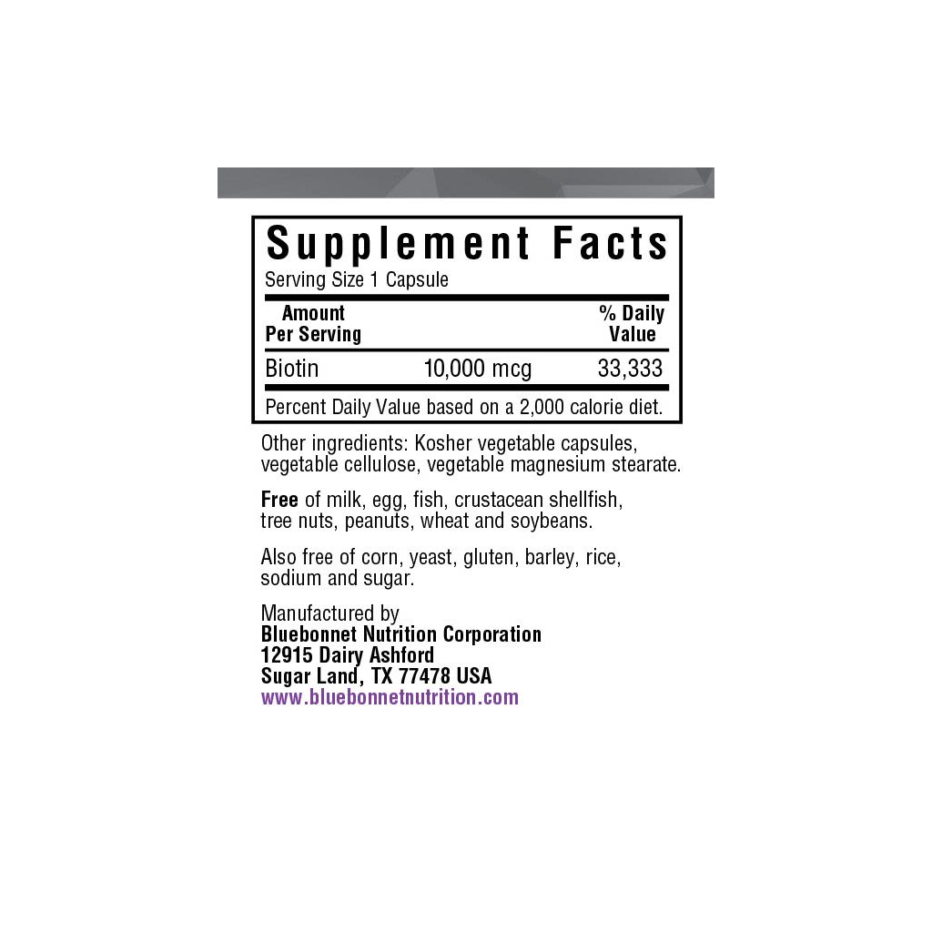 Вітамін Bluebonnet Nutrition Біотин, 10 000 мкг, Beautiful Ally, 90 вегетаріанських капсул (BLB1504) - зображення 2