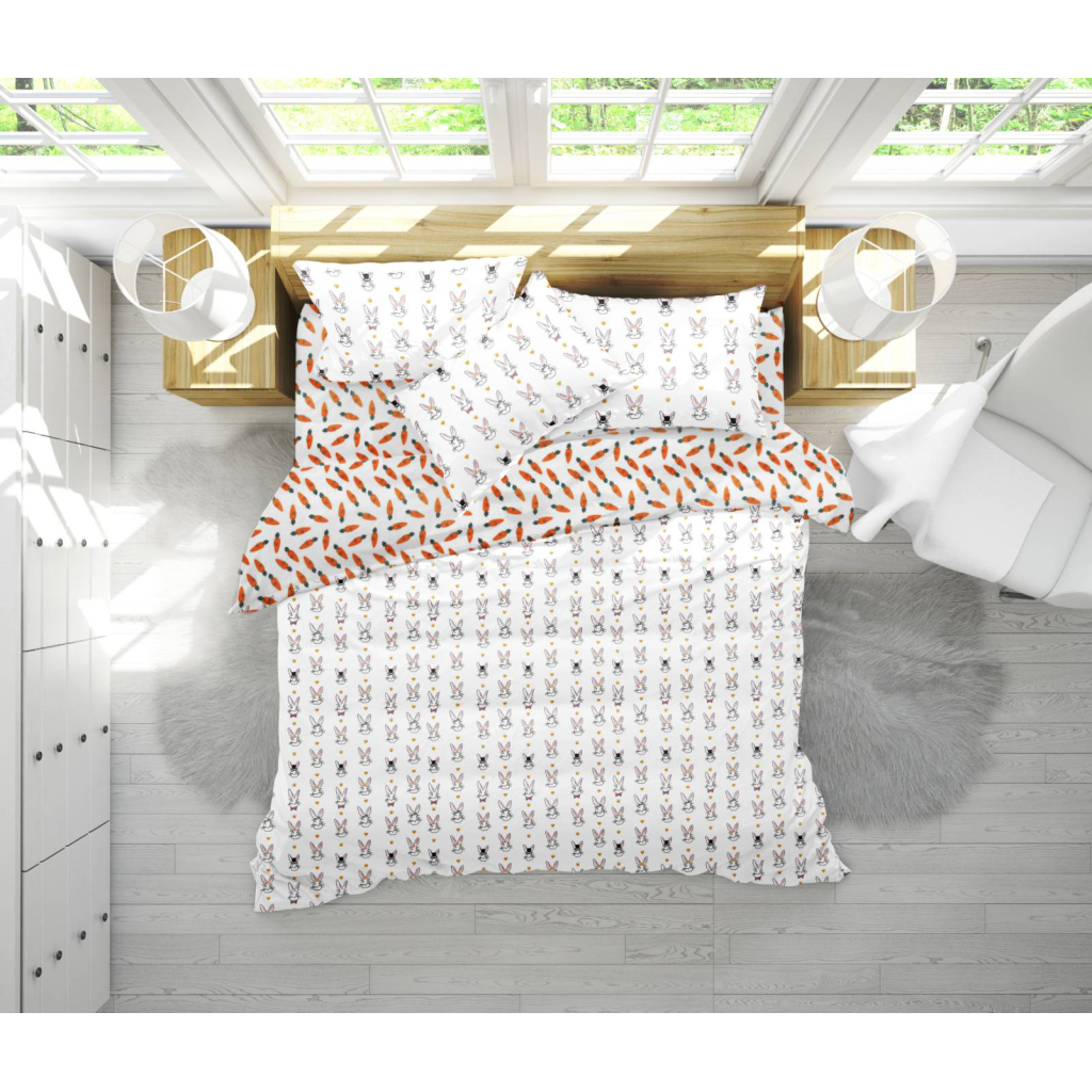 Постільна білизна MirSon Бязь 17-0529 Bunnies white Євро (2200003674026) - зображення 1