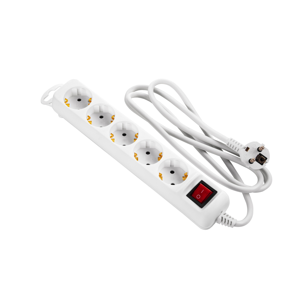 Мережевий подовжувач 2E 5XSchuko з вимикачем,1.5м, white (2E-U05ESM1.5) - зображення 1