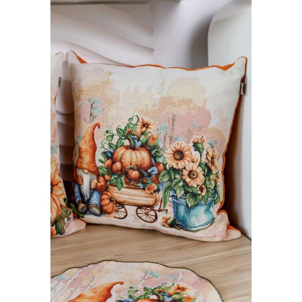 Наволочка Прованс гобеленова декоративна Гарбузові гноми з возиком 45х45 (036216) - зображення 2