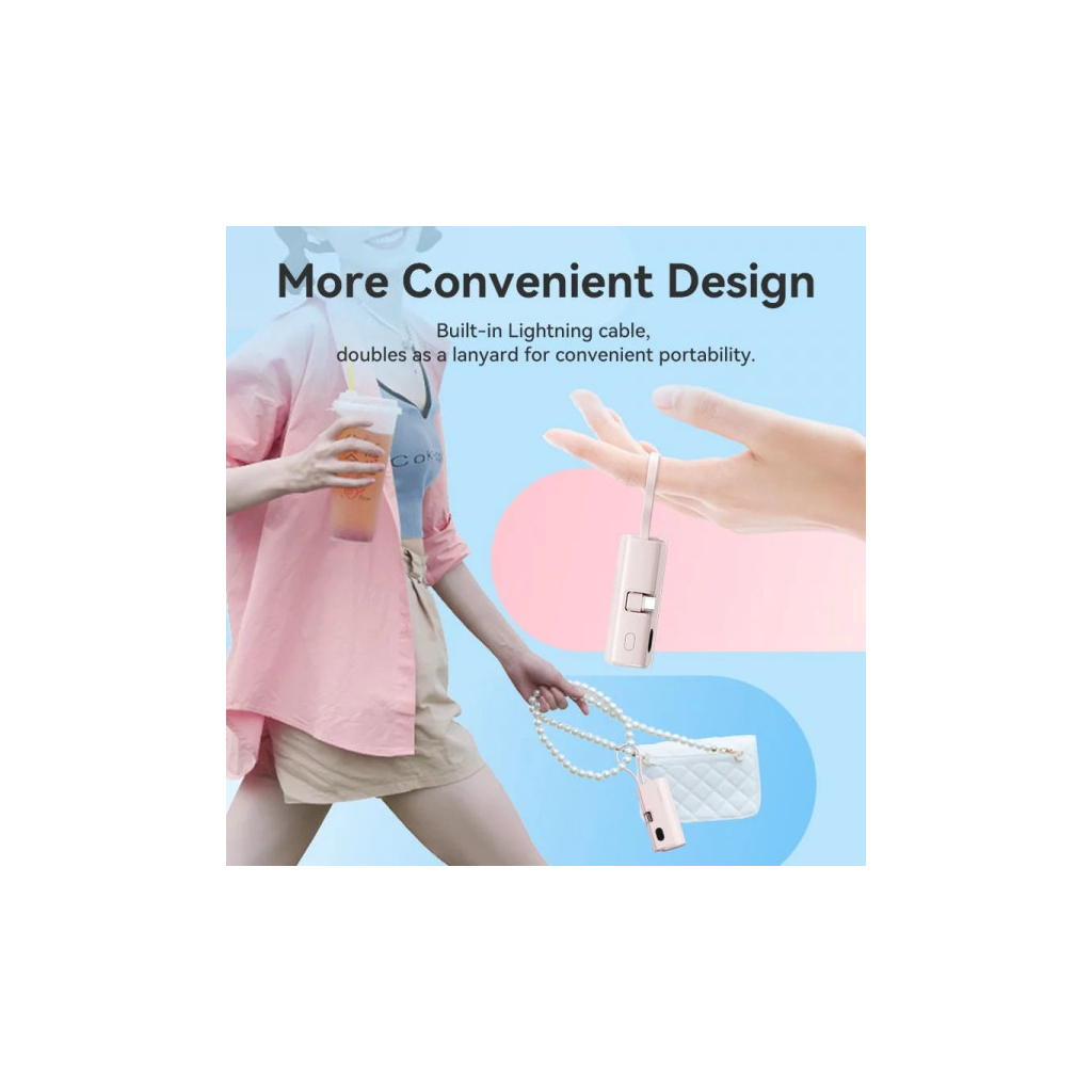 Батарея універсальна VENTION 4800mAh 22,5W PD, USB-C In/Out, LED display, with built-in USB-C cable White (FHQW0) - picture 6