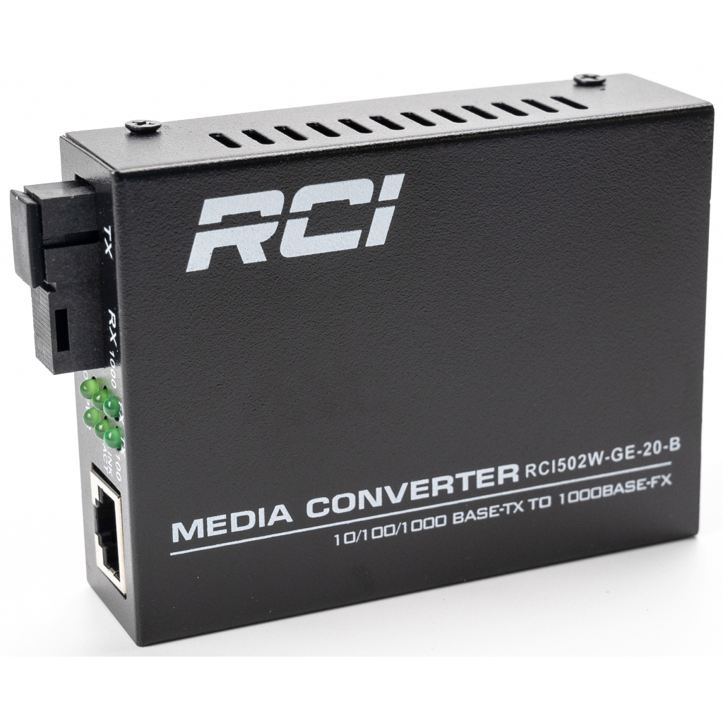 Медіаконвертер RCI 1G, 20km, SC, RJ45, Tx 1550nm standart size metal case (RCI502W-GE-20-B) - зображення 1