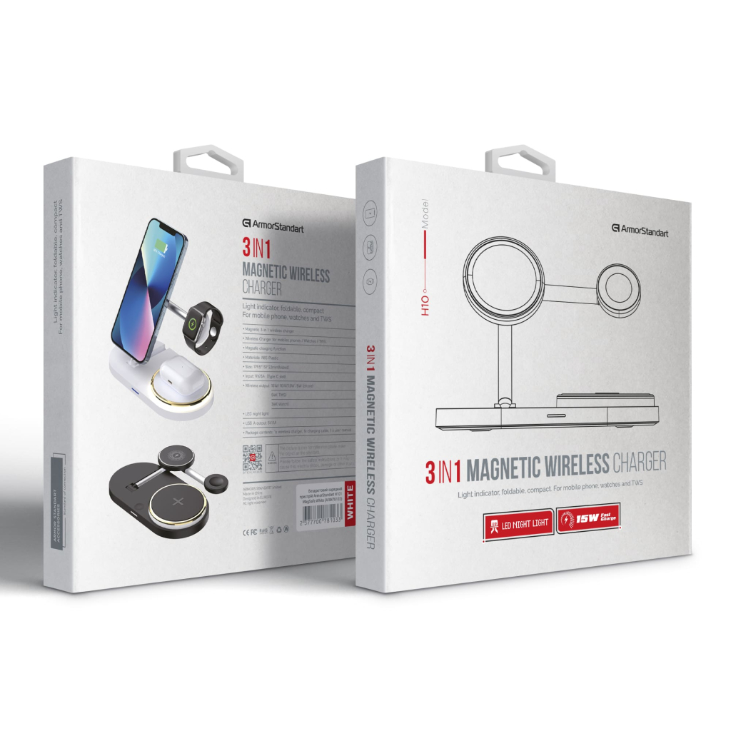 Зарядний пристрій Armorstandart Wireless Charging H101 3 in 1 Magnetic White (ARM78102) - зображення 7