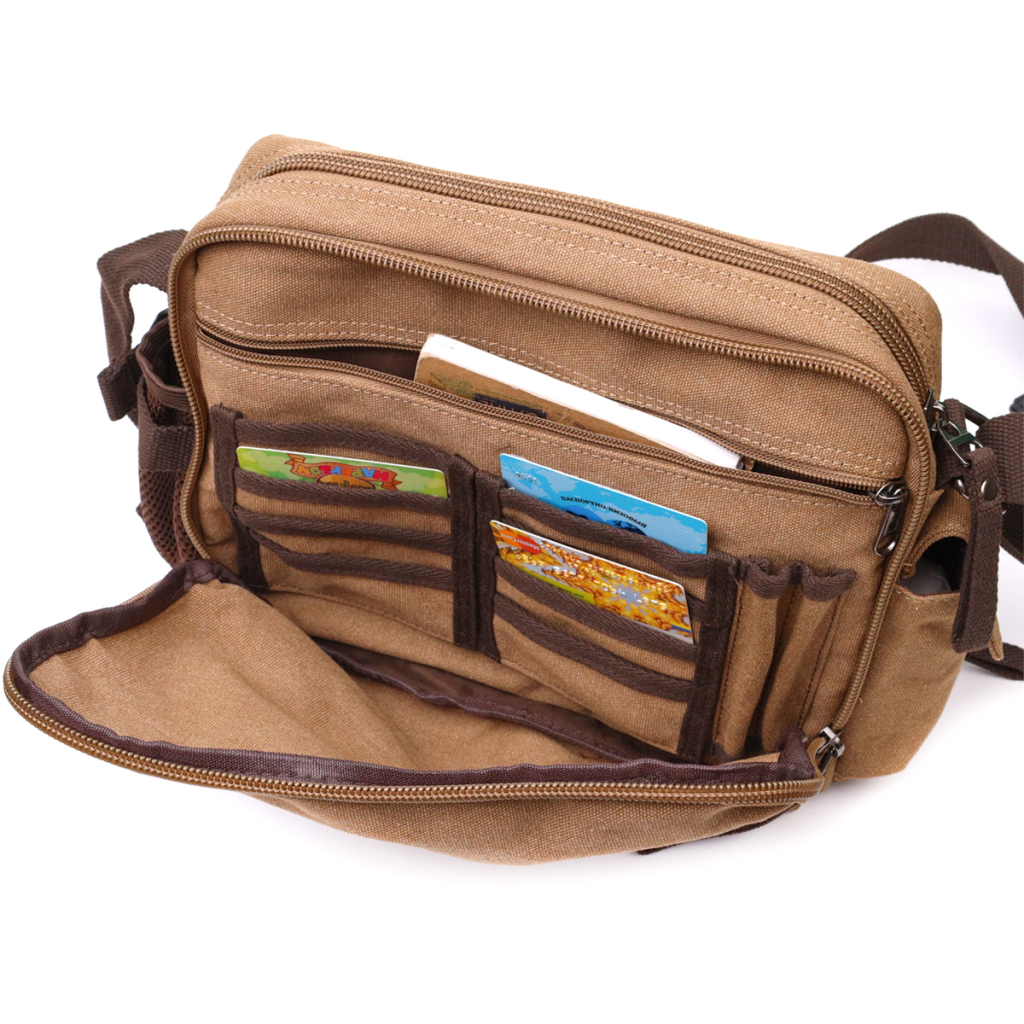 Сумка Vintage Чоловіча месенджер з текстилю Коричнева (22205) - зображення 9