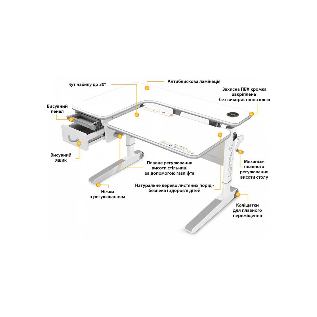 Парта Mealux Woodville Multicolor W Energy (BD-850 W/MC Energy) - зображення 4