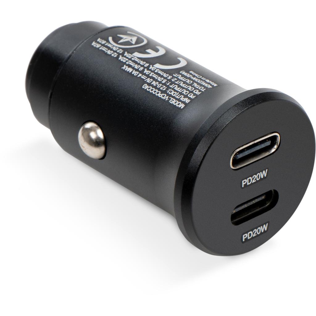 Зарядний пристрій Vinga 40W PD 2xUSB-C (20W+20W) Car Charger (VCPCCCC40) - зображення 1