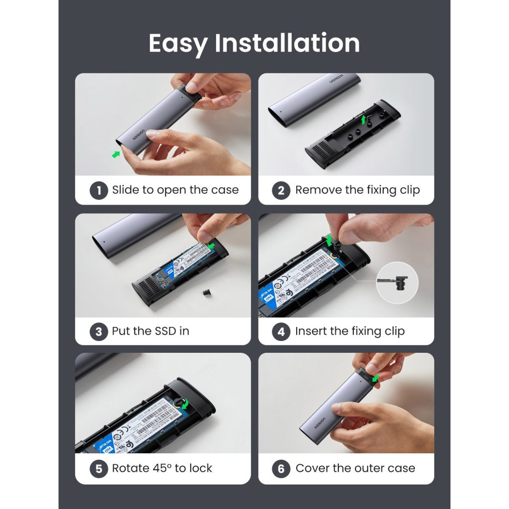Кишеня зовнішня Ugreen SSD M.2 (NVME) M-KEY 3.1 GEN2 CM400 (10902) - зображення 7