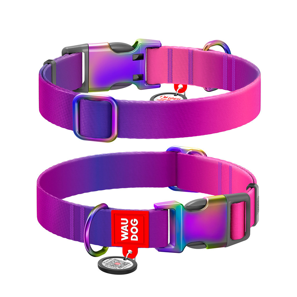 Нашийник для тварин WAUDOG Nylon Recycled з QR паспортом градієнт S фіолетовий (46529) - зображення 1