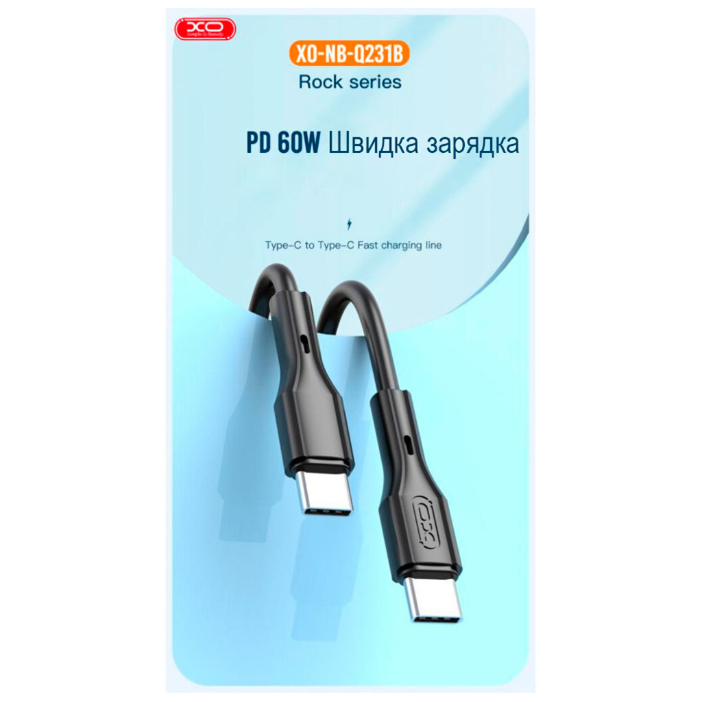 Дата кабель USB-C to USB-C 1.0m NB-Q231B 60W Black XO (NB-Q231B-BK) - зображення 4