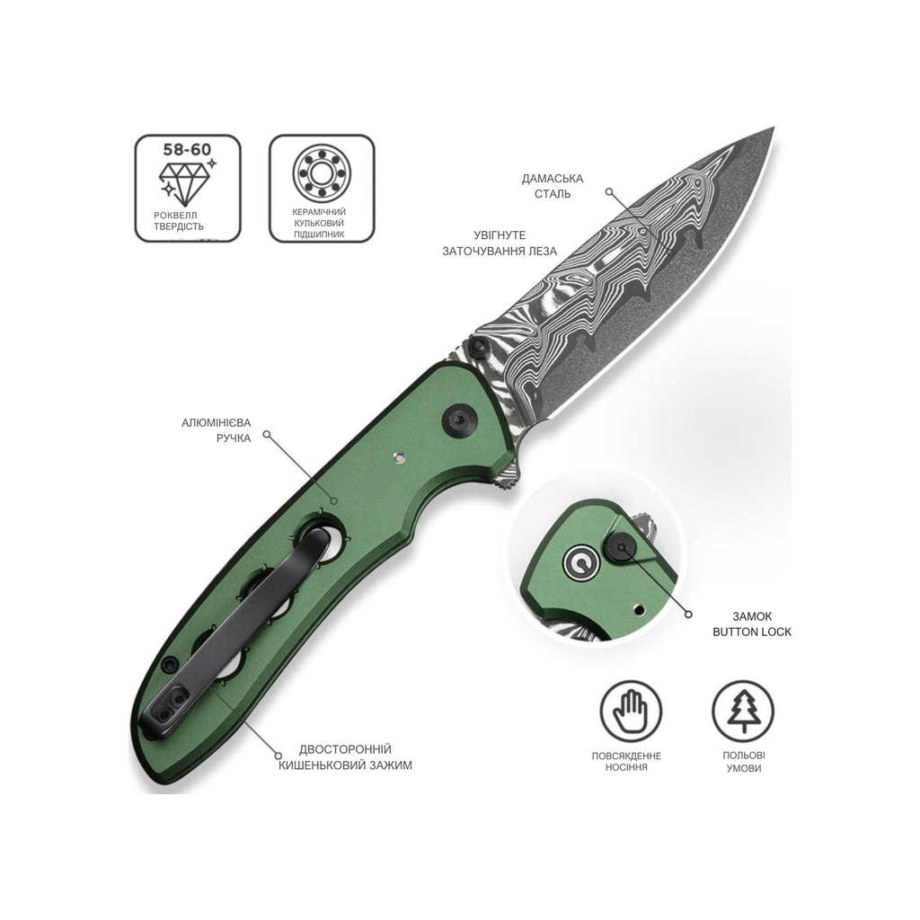 Ніж Civivi Hyperpulse Damascus Red Aluminum (C23087A-DS1) - зображення 11