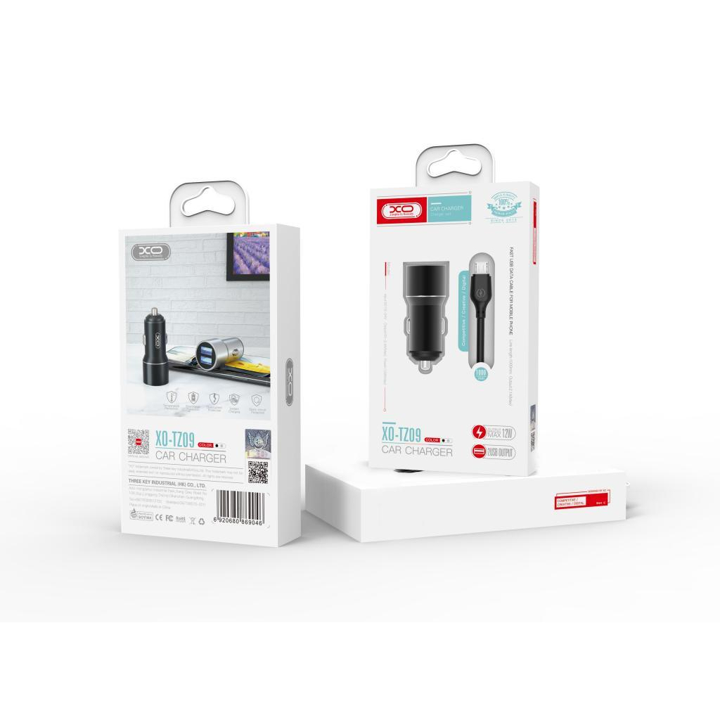 Зарядний пристрій XO TZ09 2.4A/2 USB + cable microUSB Black (XO-TZ09M-BK) - зображення 3