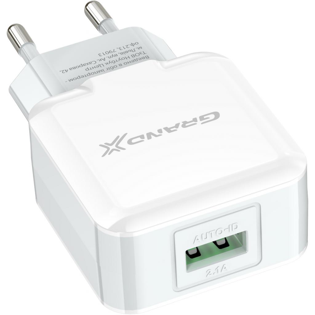 Зарядний пристрій Grand-X USB 5V 2,1A White + cable USB -> Lightning, Cu (CH03LTW) - зображення 3