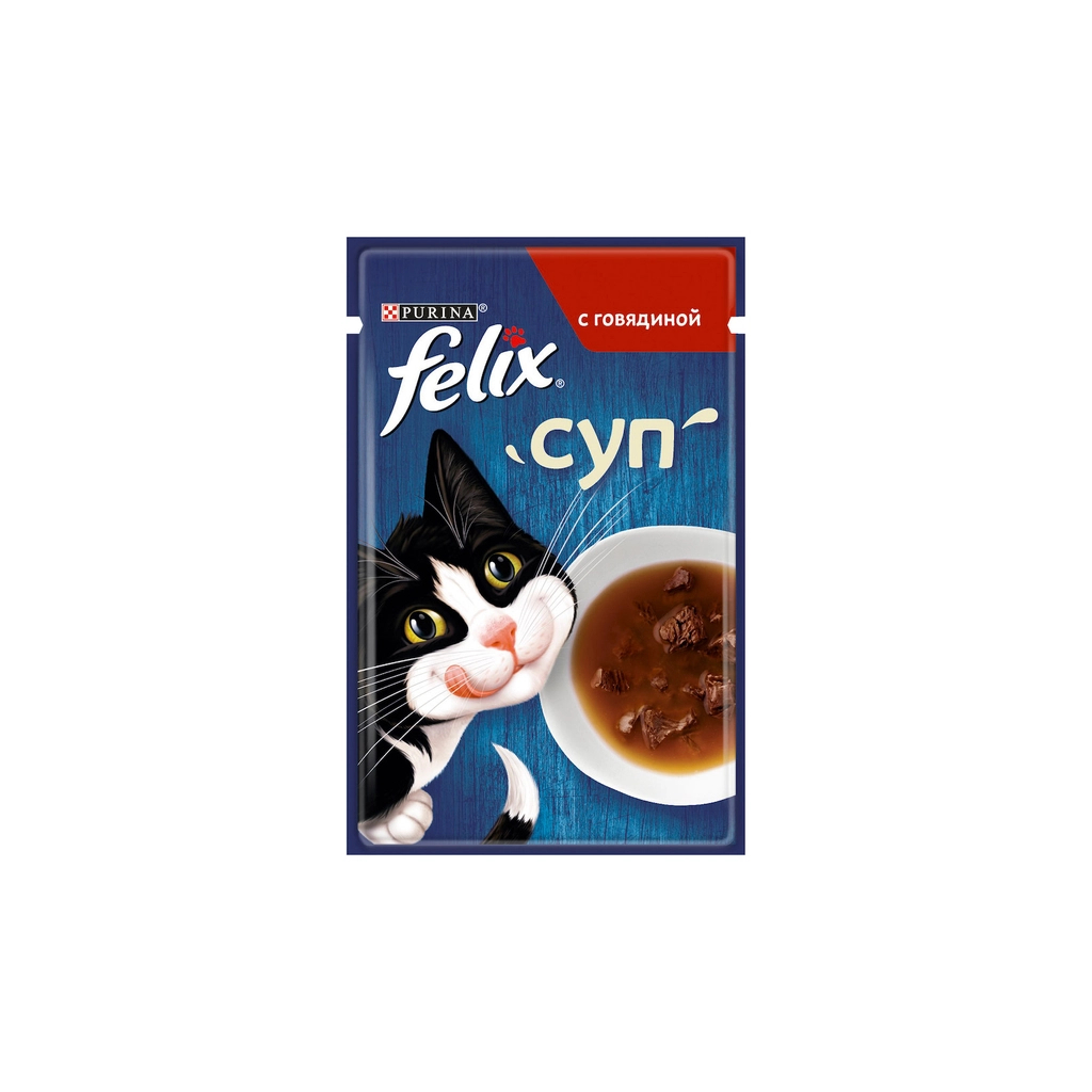 Вологий корм для кішок Purina Felix Суп з яловичиною 48 г (8445290571625) - зображення 1