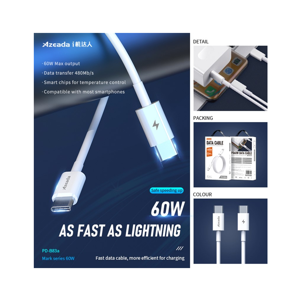 Дата кабель USB-C to USB-C 1.0m PD-B83a 60W Proda (PD-B83a-WHT) - зображення 4