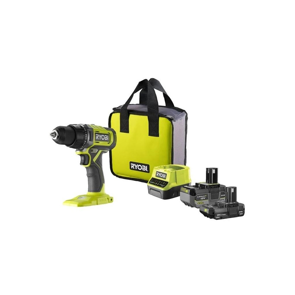 Шуруповерт Ryobi ONE+ RDD18-2C415S 18V, 1х4Ah, 1х1.5Ah, 52Нм, 450/1750об/хв 1.3кг сумка (5133005612) - зображення 1