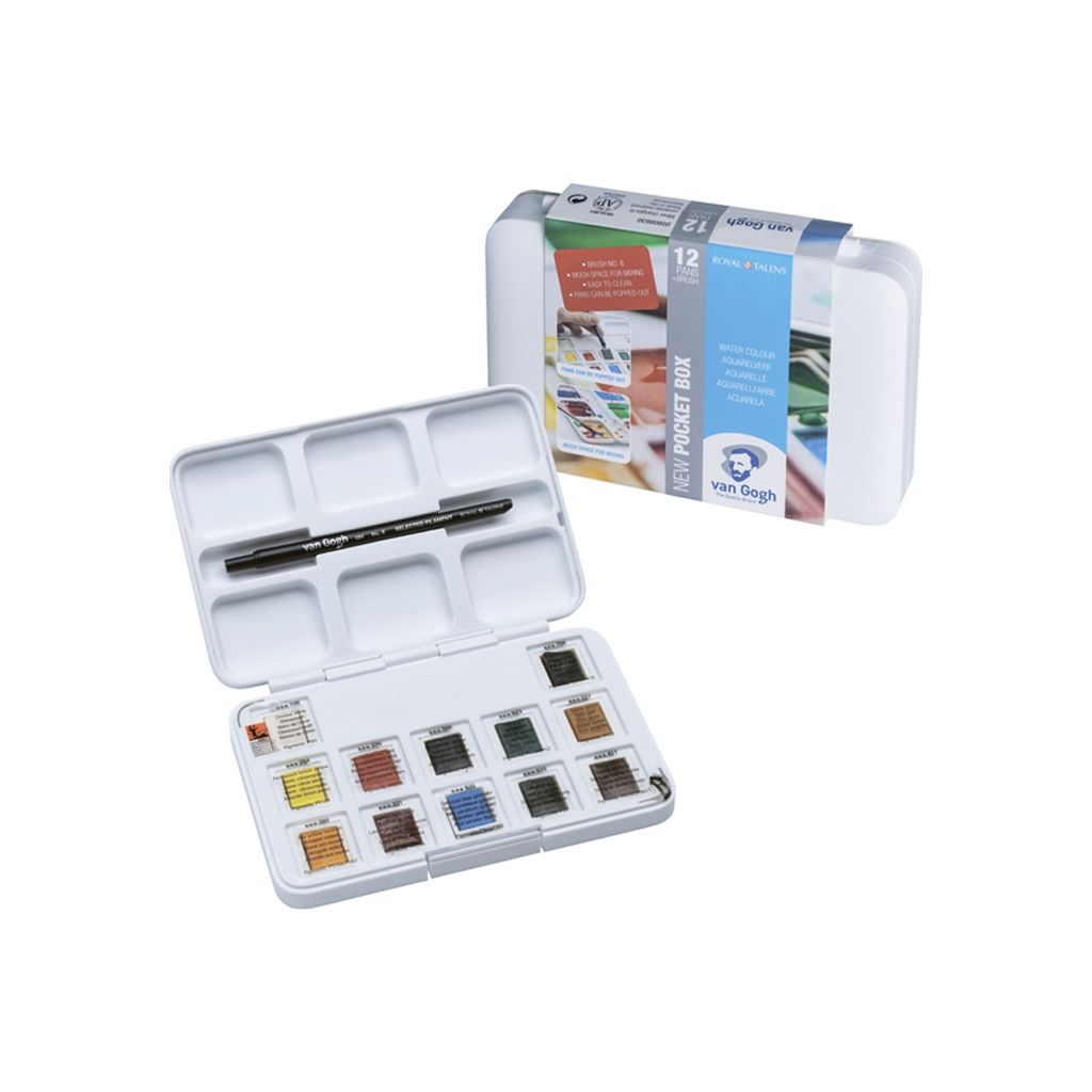Акварельні фарби Royal Talens Van Gogh Pocket box 12 кювет + пензлик, пластик (8712079341107) - зображення 2