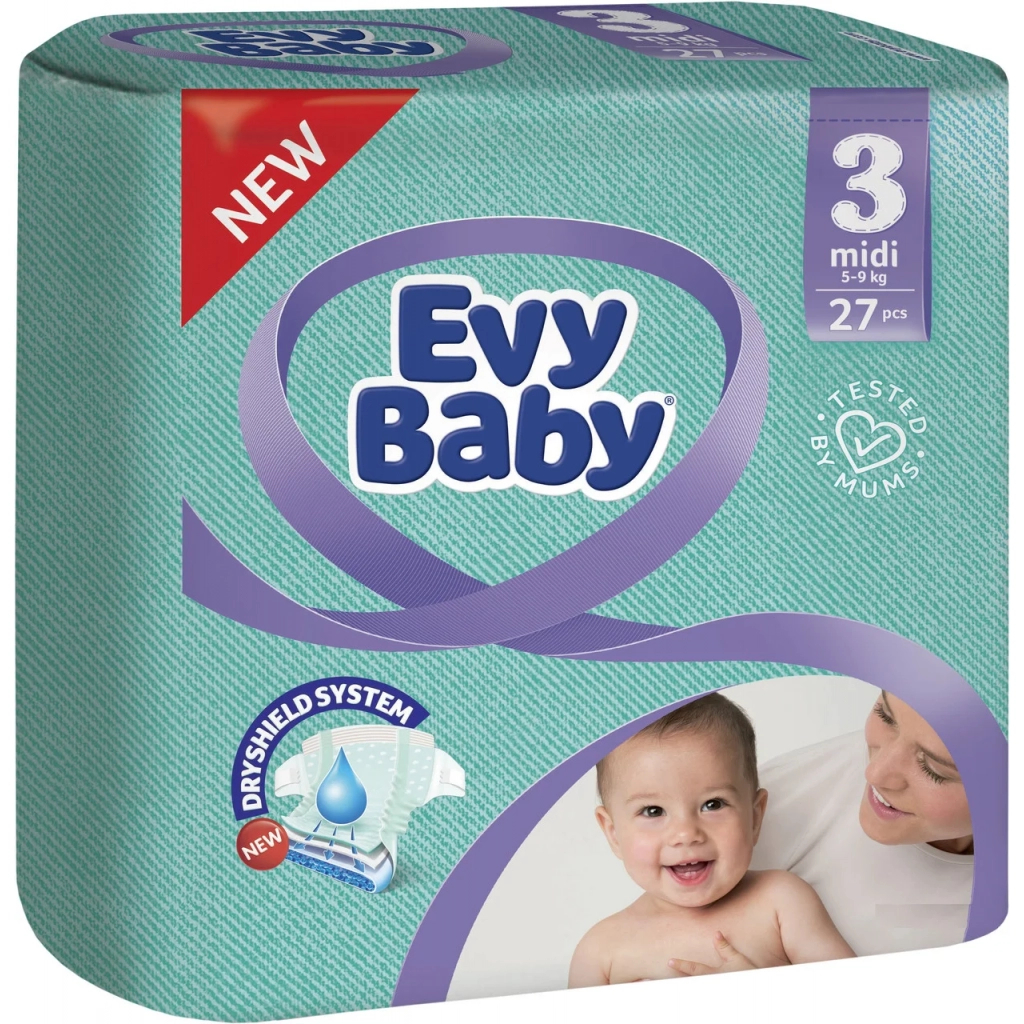 Підгузки Evy Baby Midi Standart Розмір 3 (5-9 кг) 27 шт. (8690506405069) - зображення 1