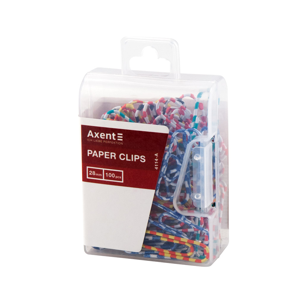 Скріпки канцелярські Axent кольорові смугасті, 28мм 100шт ( пластиковий контейнер) (4114-A) - изображение 2