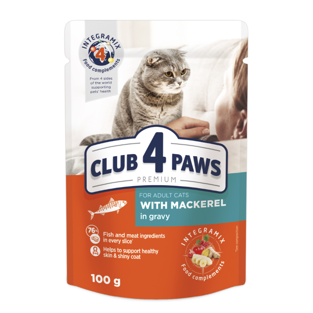 Вологий корм для кішок Club 4 Paws в соусі з макреллю 100 г (4820083908958) - зображення 1