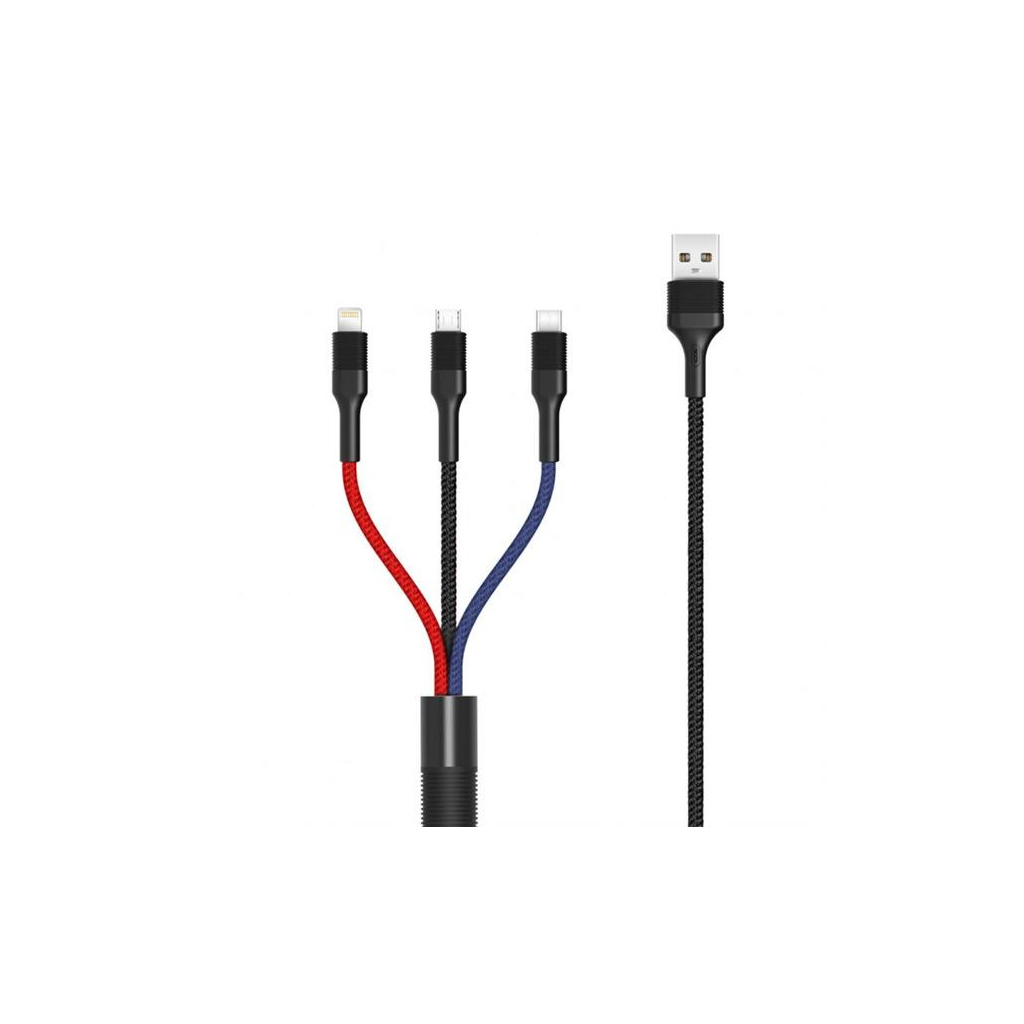 Дата кабель USB 2.0 AM to Lightning + Micro 5P + USB-C 1.2m black XO (XO-NB54-3in1) - зображення 1