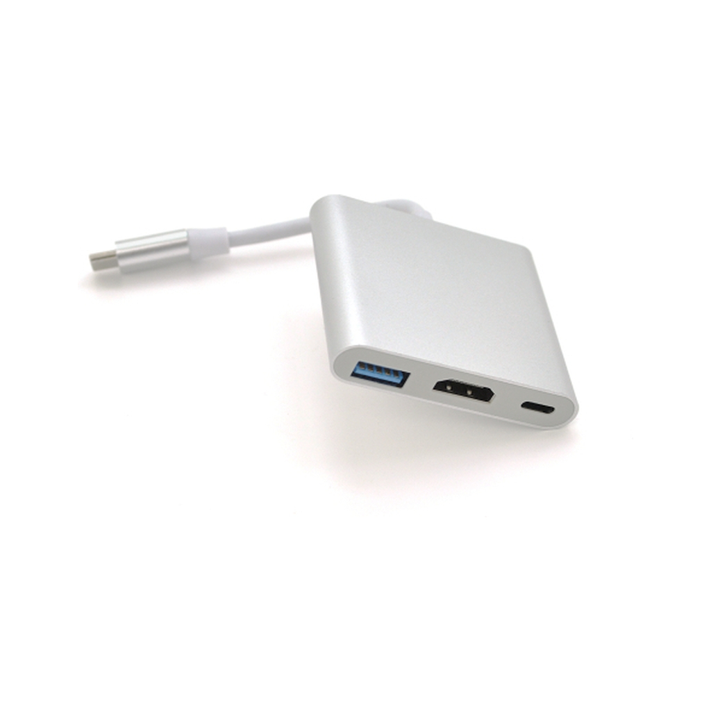 Концентратор Voltronic USB-C 3-in-1 USB 3.0 + USB-C + HDMI 0.1m 4K/2K silver (YT-C-T-C(M)/HDMI(F)/USB3) - зображення 1