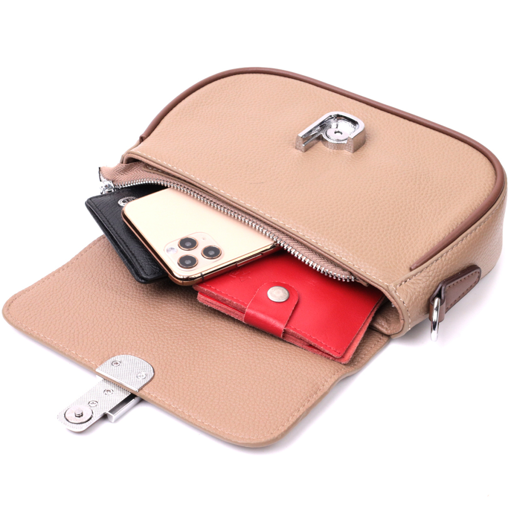 Сумка Vintage Жіноча напівкругла з магнітом-засувкою з натуральної шкіри Бежева (22440) - зображення 9