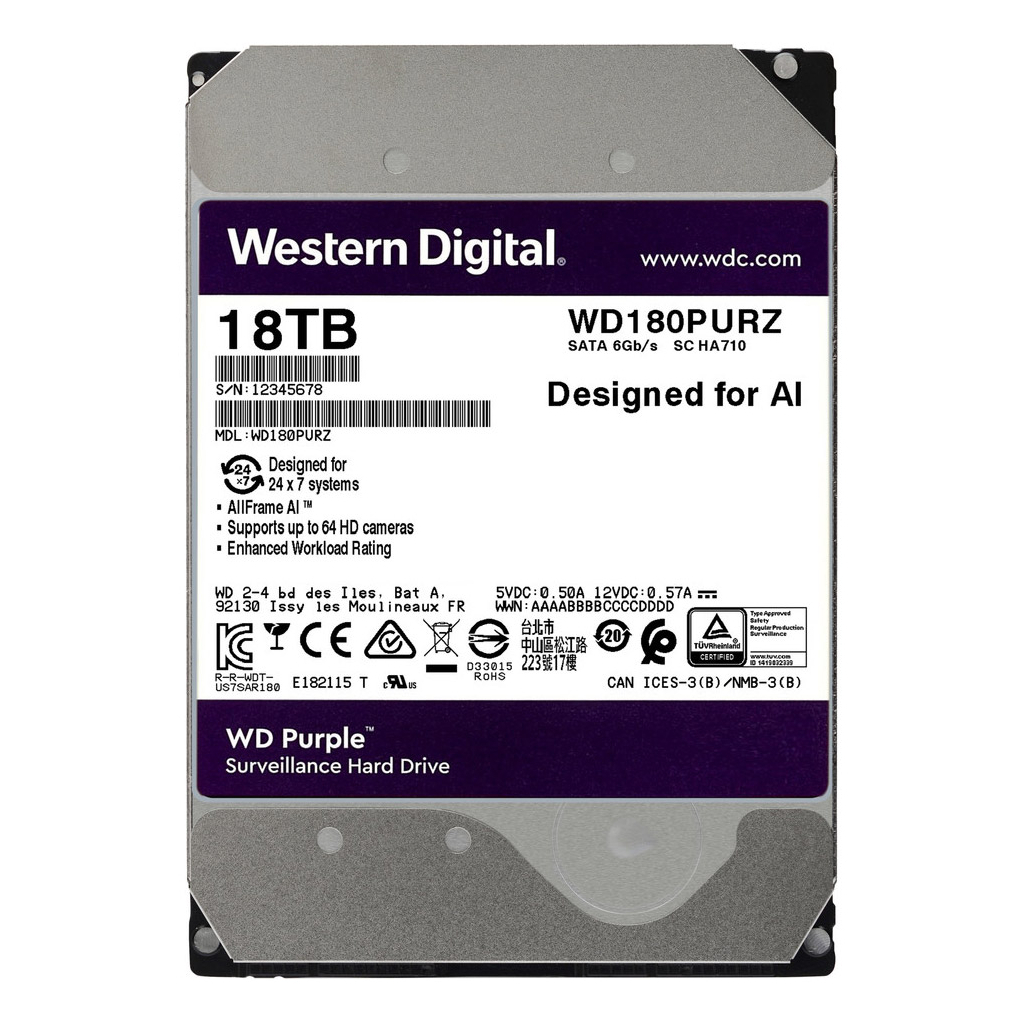 Жорсткий диск 3.5" 18TB WD (WD180PURZ) - зображення 1