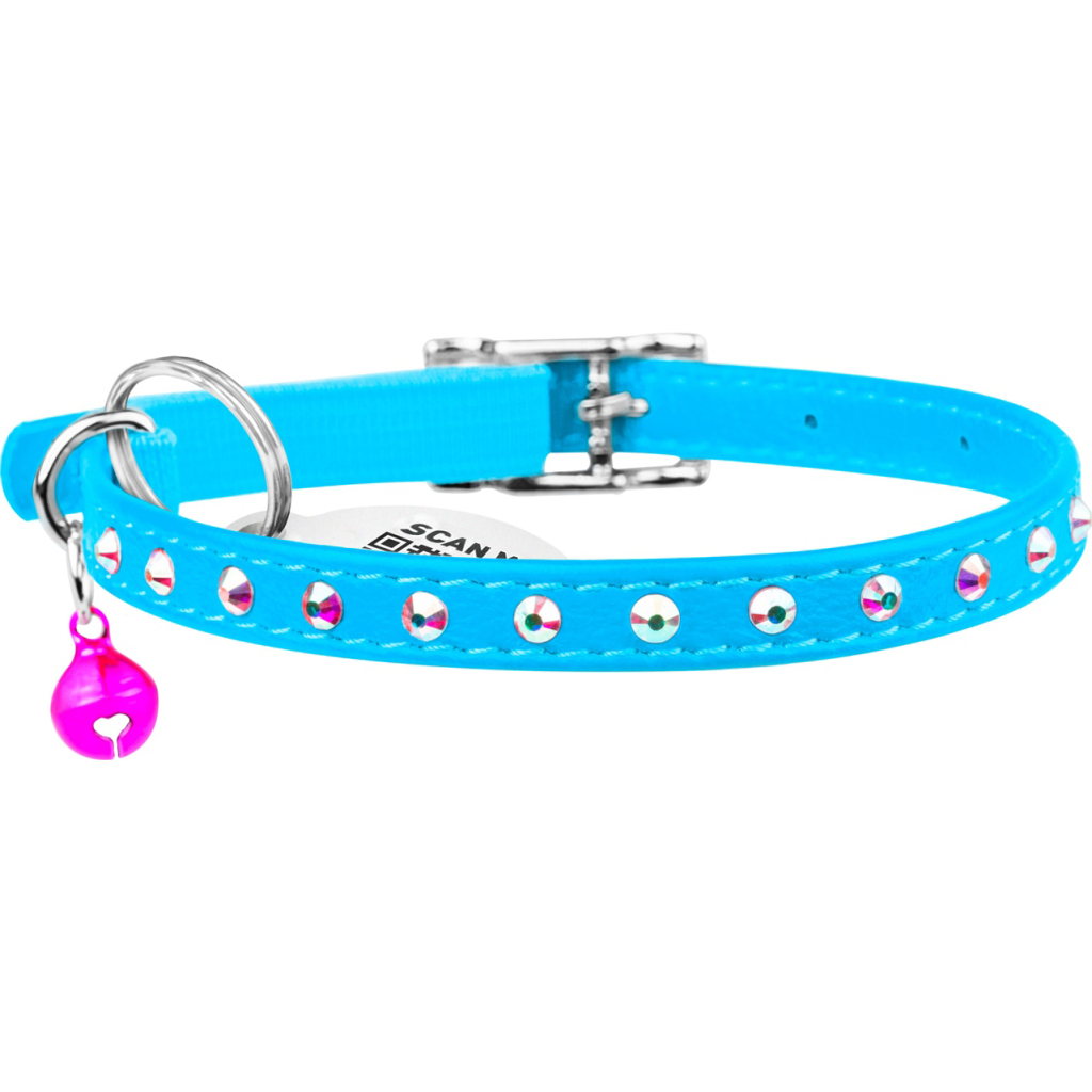 Нашийник для тварин WAUDOG GLAMOUR з резинкою і стразами для кішок (блакитний) (32542) - зображення 2