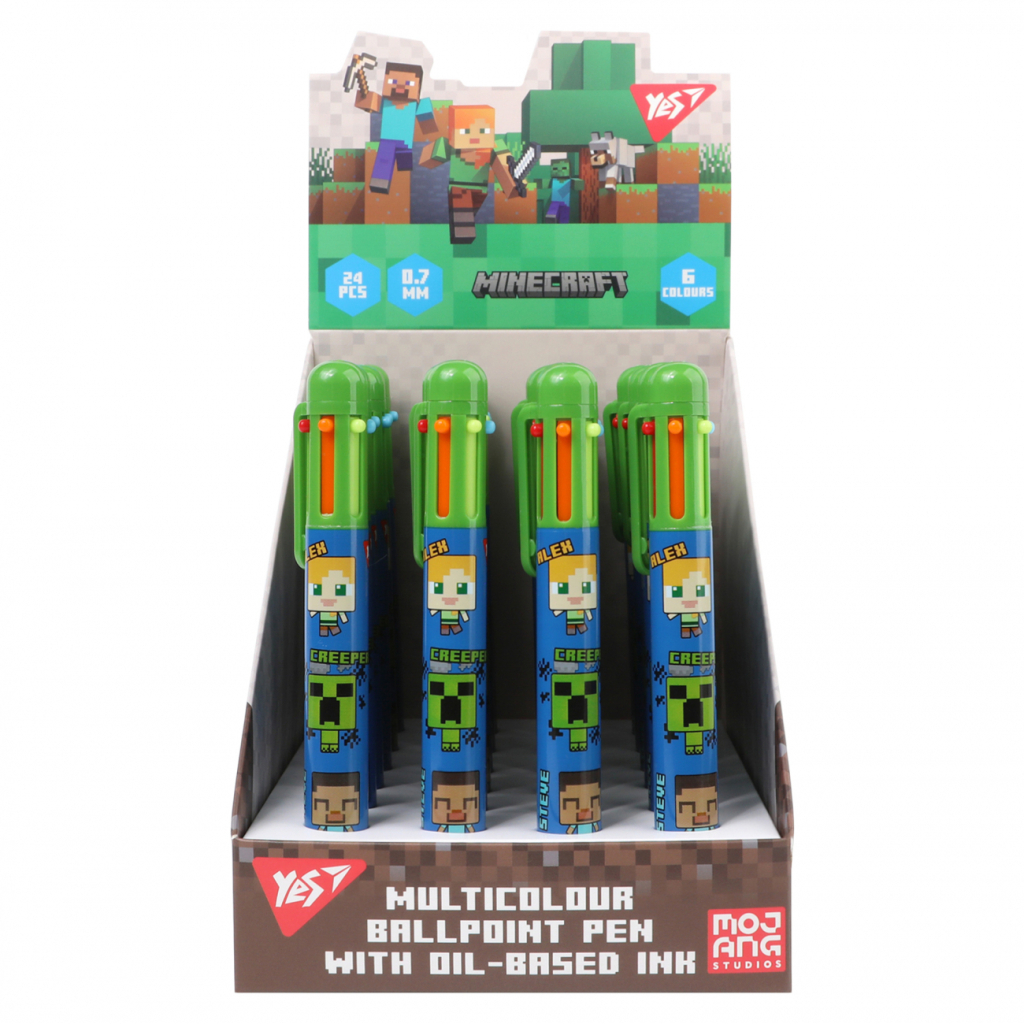 Ручка кулькова Yes Minecraft 0,7 мм автоматична 6 кольорів (412244) - зображення 4