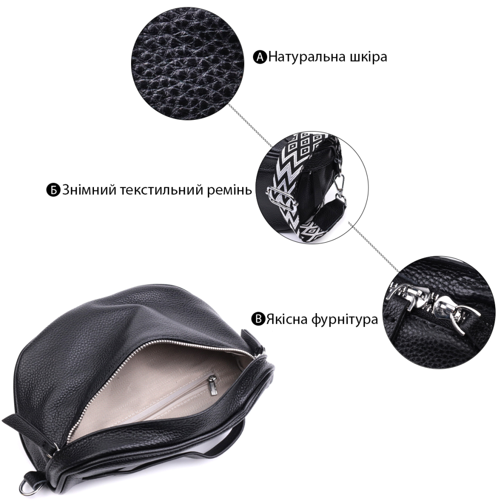 Сумка Vintage Жіноча через плече з натуральної шкіри Чорна (22655) - зображення 4