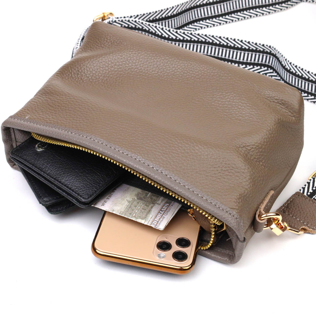 Сумка Vintage Компактна на плече з натуральної шкіри Сіра (22098) - зображення 7