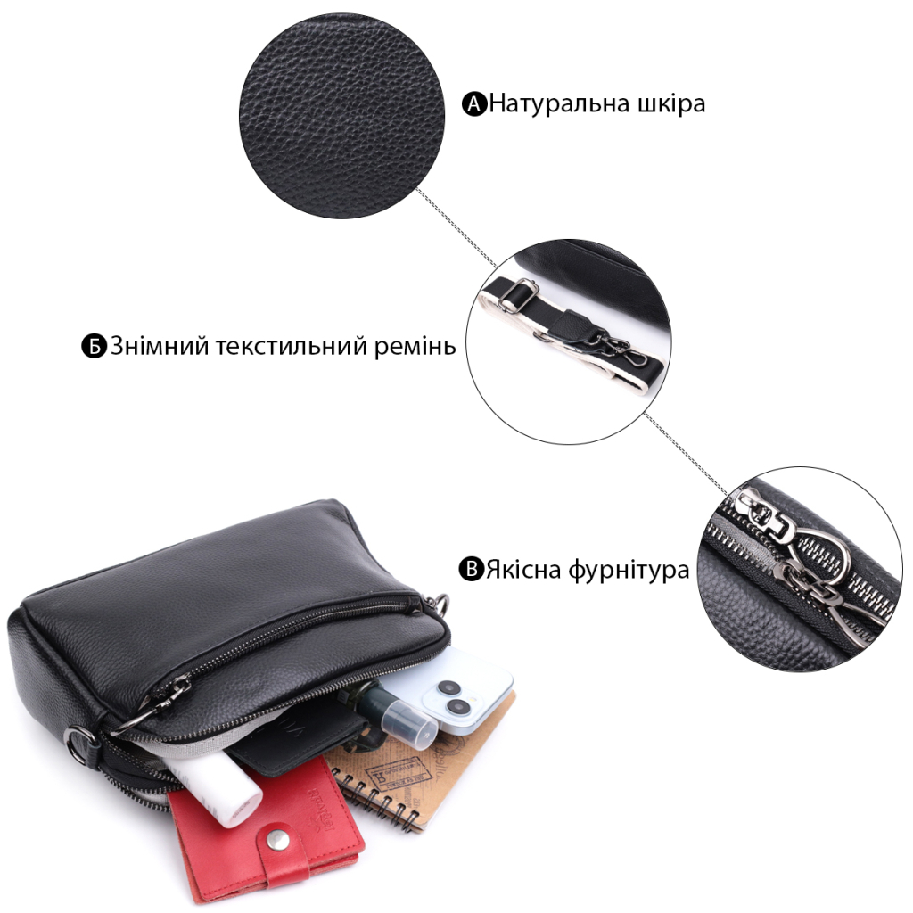 Сумка Vintage Жіноча з кишенями з натуральної шкіри Чорна (22597) - зображення 4