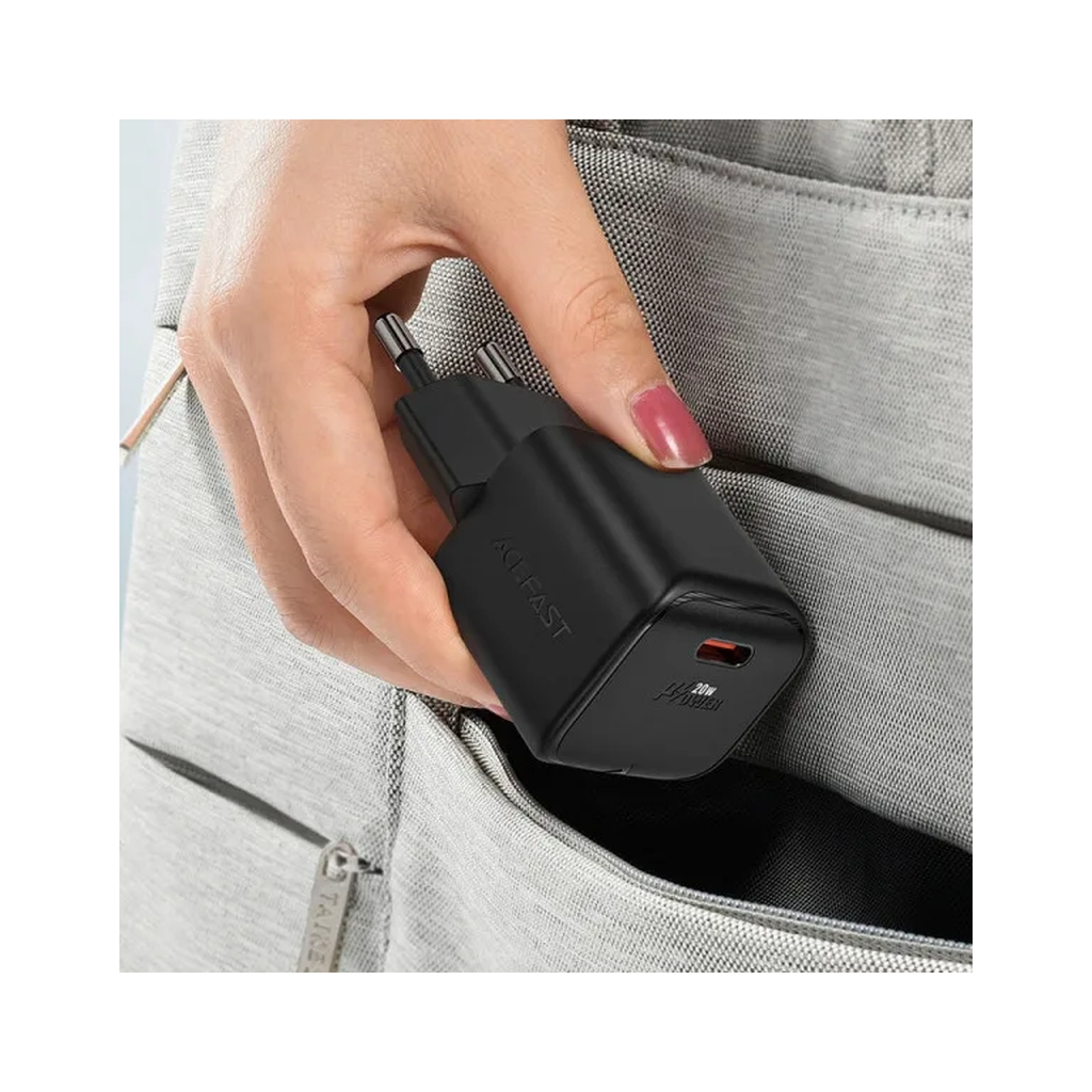 Зарядний пристрій Acefast USB-C 20W Gan A73 mini Fast Charger Black (6974316282648) - зображення 5