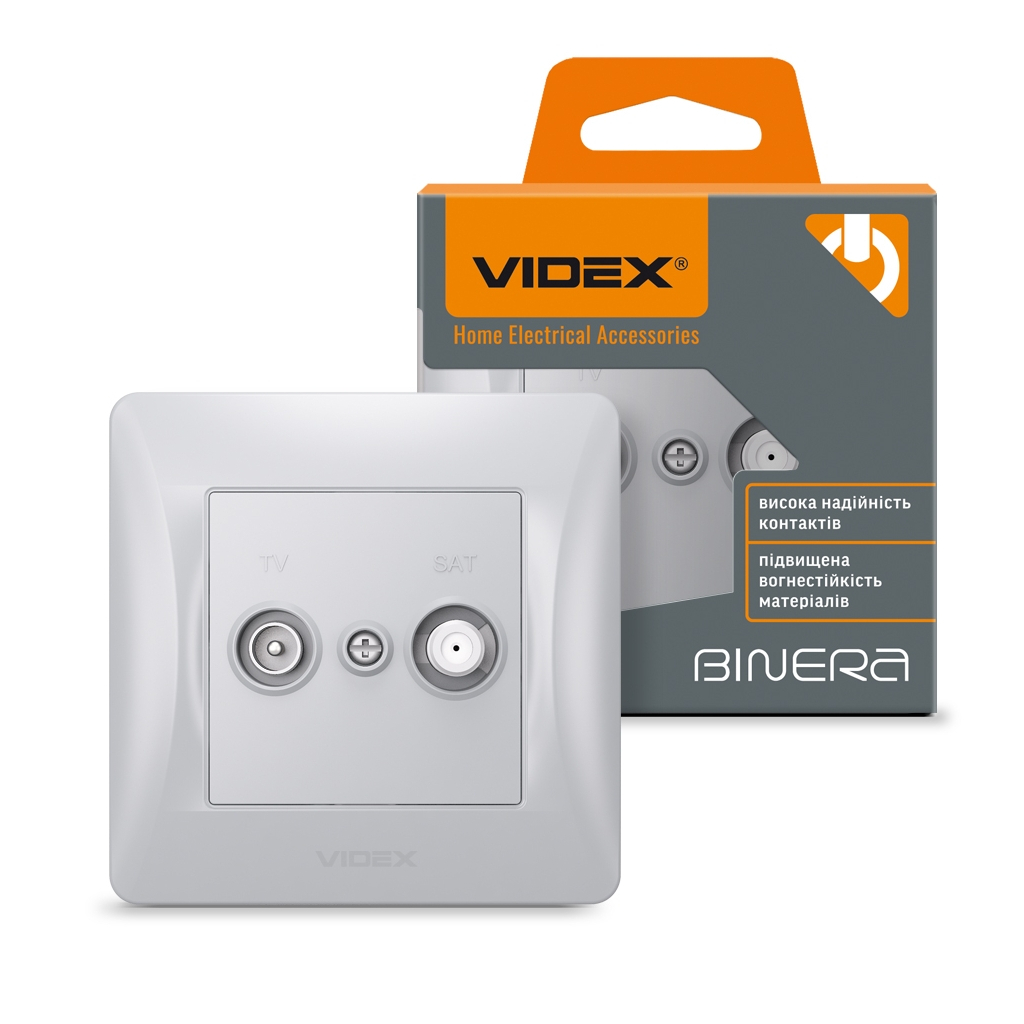 ТВ розетка Videx BINERA TV + SAT кінцева срібний шовк (VF-BNSK2TVSATE-SS) - зображення 4