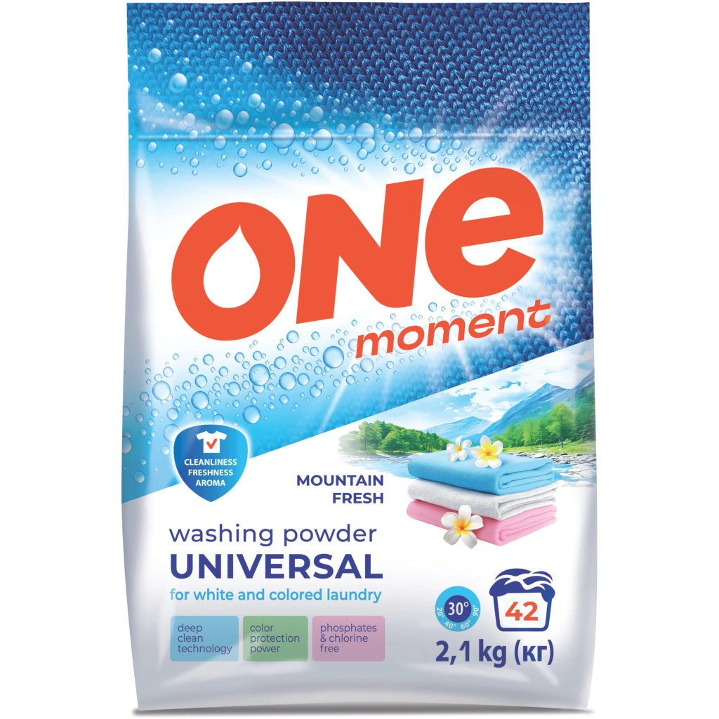 Пральний порошок One Moment Universal Гірська свіжість 2.1 кг (4820178065672) - зображення 1