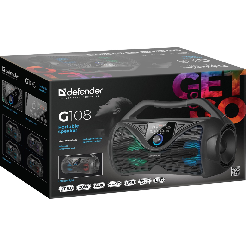 Акустична система Defender G108 Light/BT/FM/USB/LED/MIC Black (65108) - зображення 6