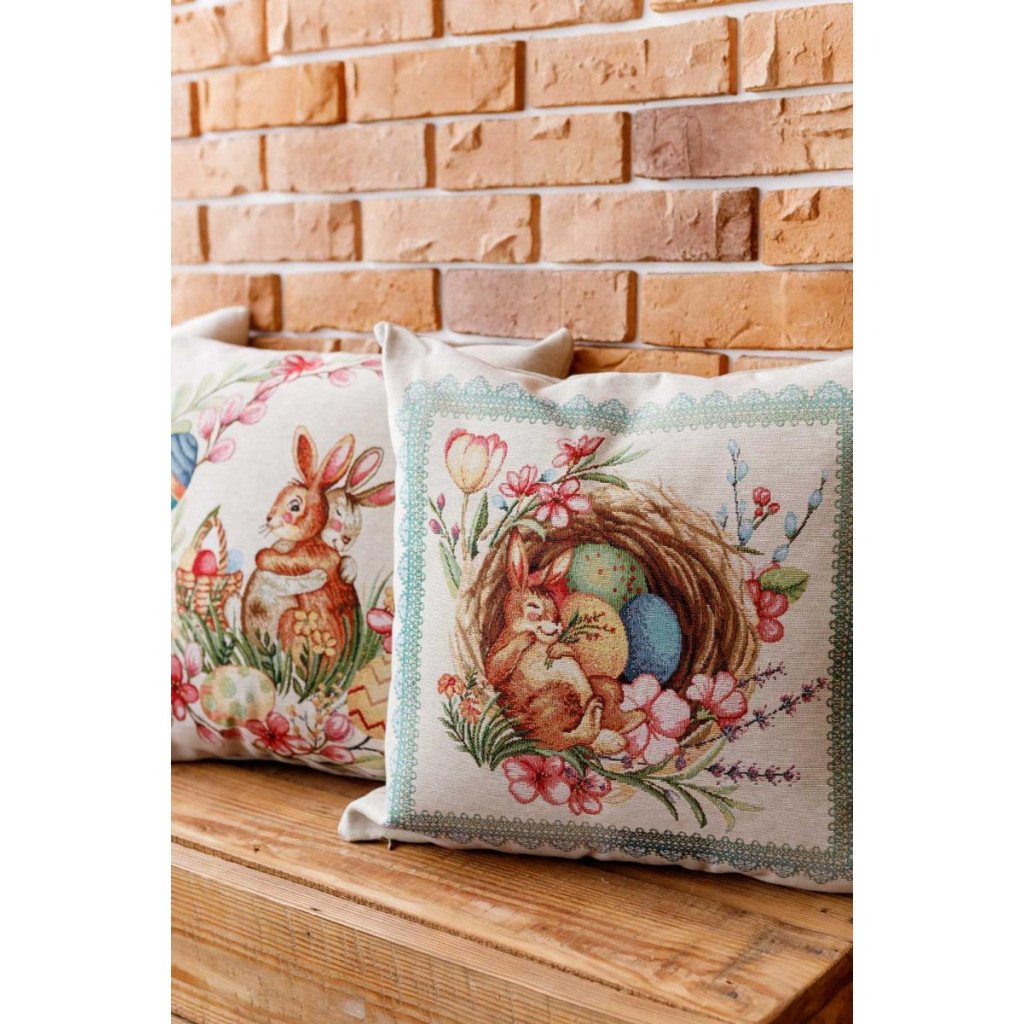 Подушка Прованс декоративна гобеленова Зайчик в кошику Злагода 45х45 см (034258) - зображення 2