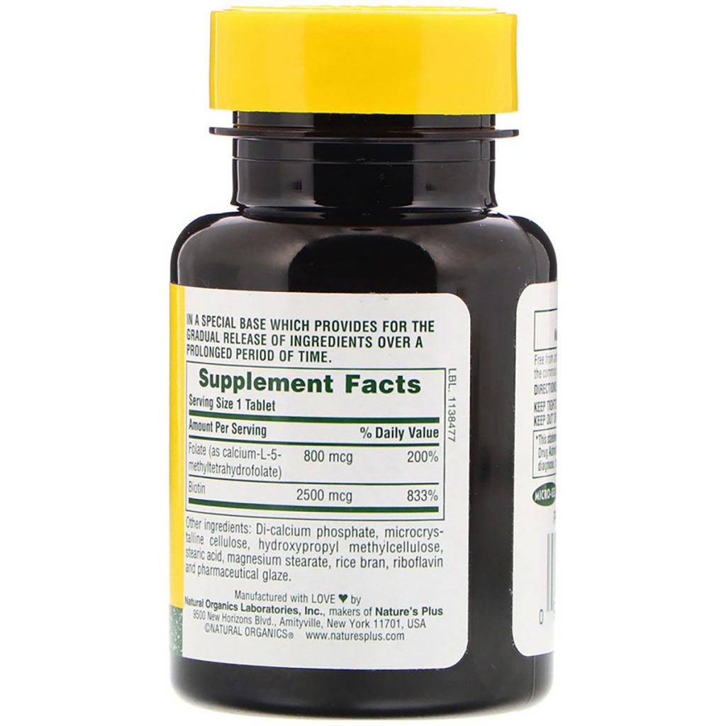 Вітамін Natures Plus Біотин і Фолієва кислота, Nature's Plus, 30 таблеток (NAP-01792) - зображення 2