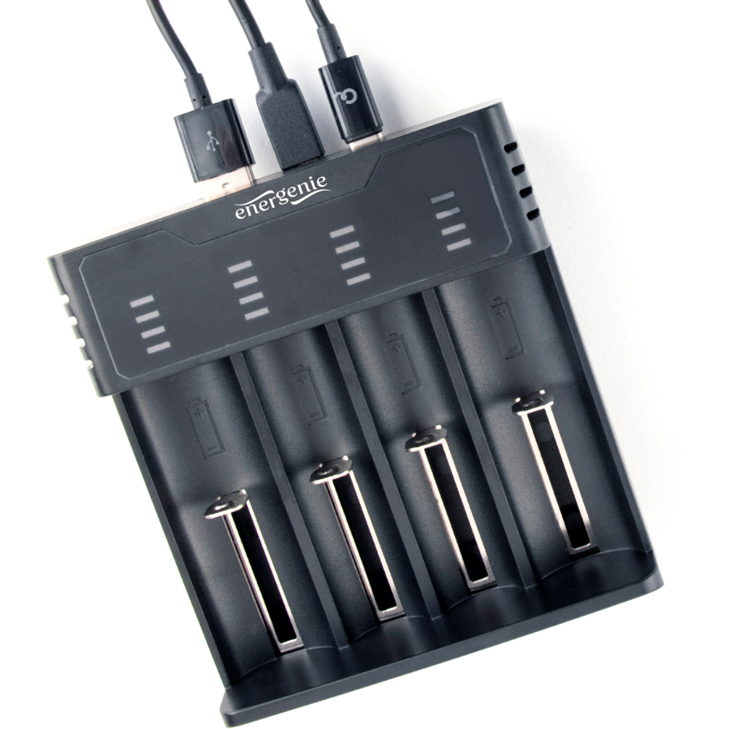 Зарядний пристрій для акумуляторів EnerGenie input:TYPE-C/Micro-USB, AAA/AA/...14650/18650, power bank function (BC-USB-02) - зображення 2