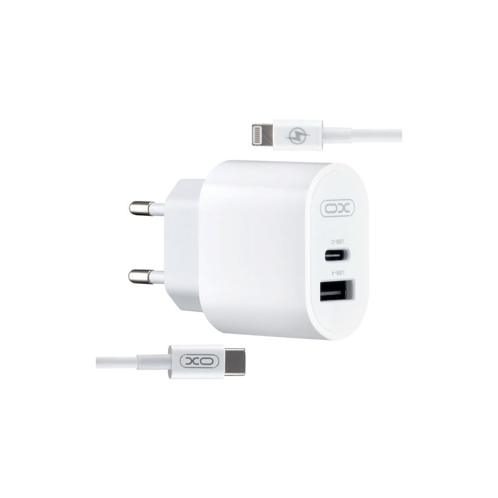Зарядний пристрій XO L97 (1Type-C/1USB/2.4A) + Type-C - Lightning White (XO-L97-LG) - зображення 1