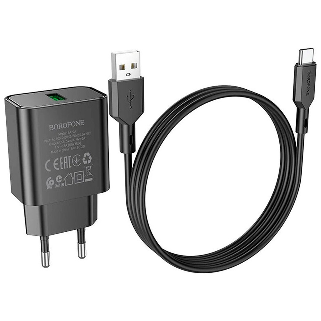 Зарядний пристрій BOROFONE BA72A charger set (Type-C) Black (BA72ACB) - зображення 1