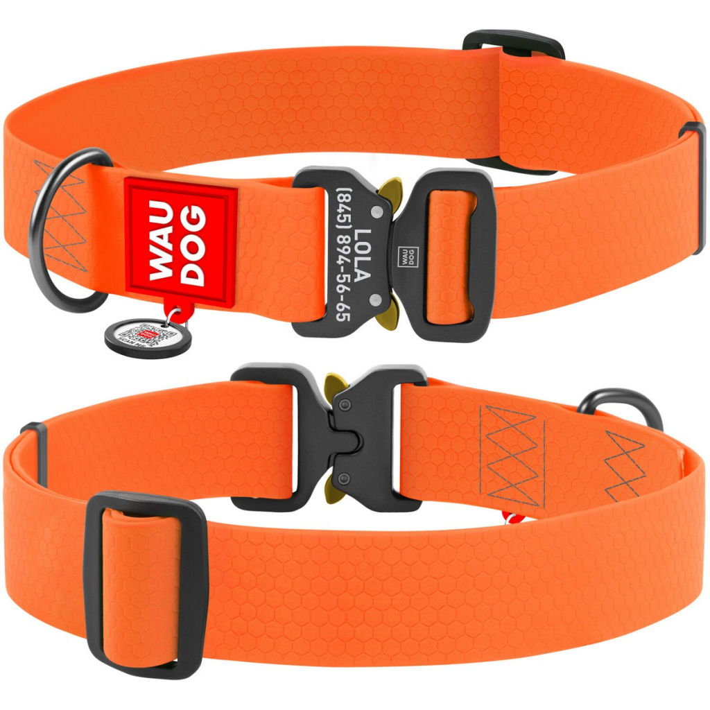 Нашийник для тварин WAUDOG Waterproof з QR паспортом XXL Ш 40 мм Д 43-70 см(помаранчевий) (28014) - зображення 4