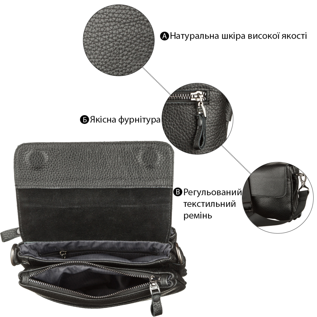 Сумка Shvigel Чоловіча шкіряна Чорна (11038) - зображення 4