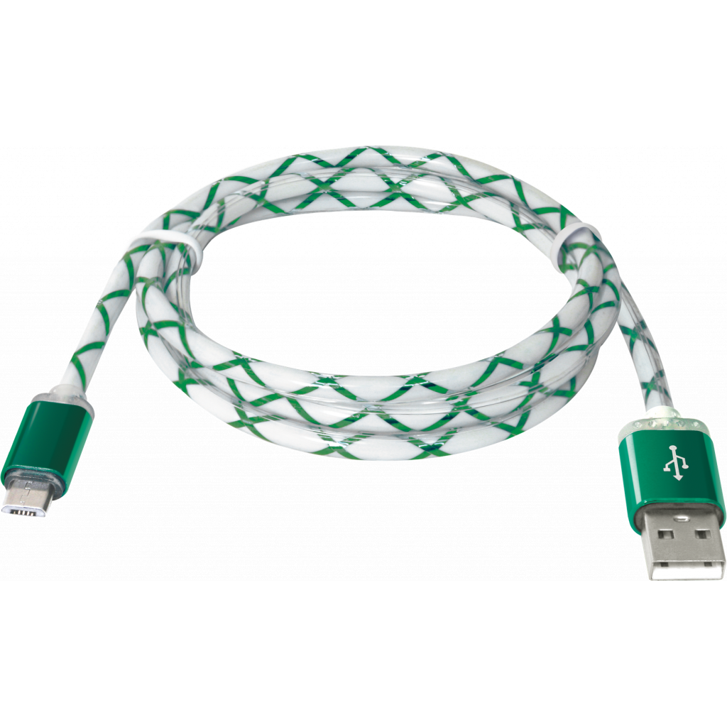 Дата кабель USB 2.0 AM to Micro 5P 1.0m GreenLED backlight Defender (87557) - зображення 2