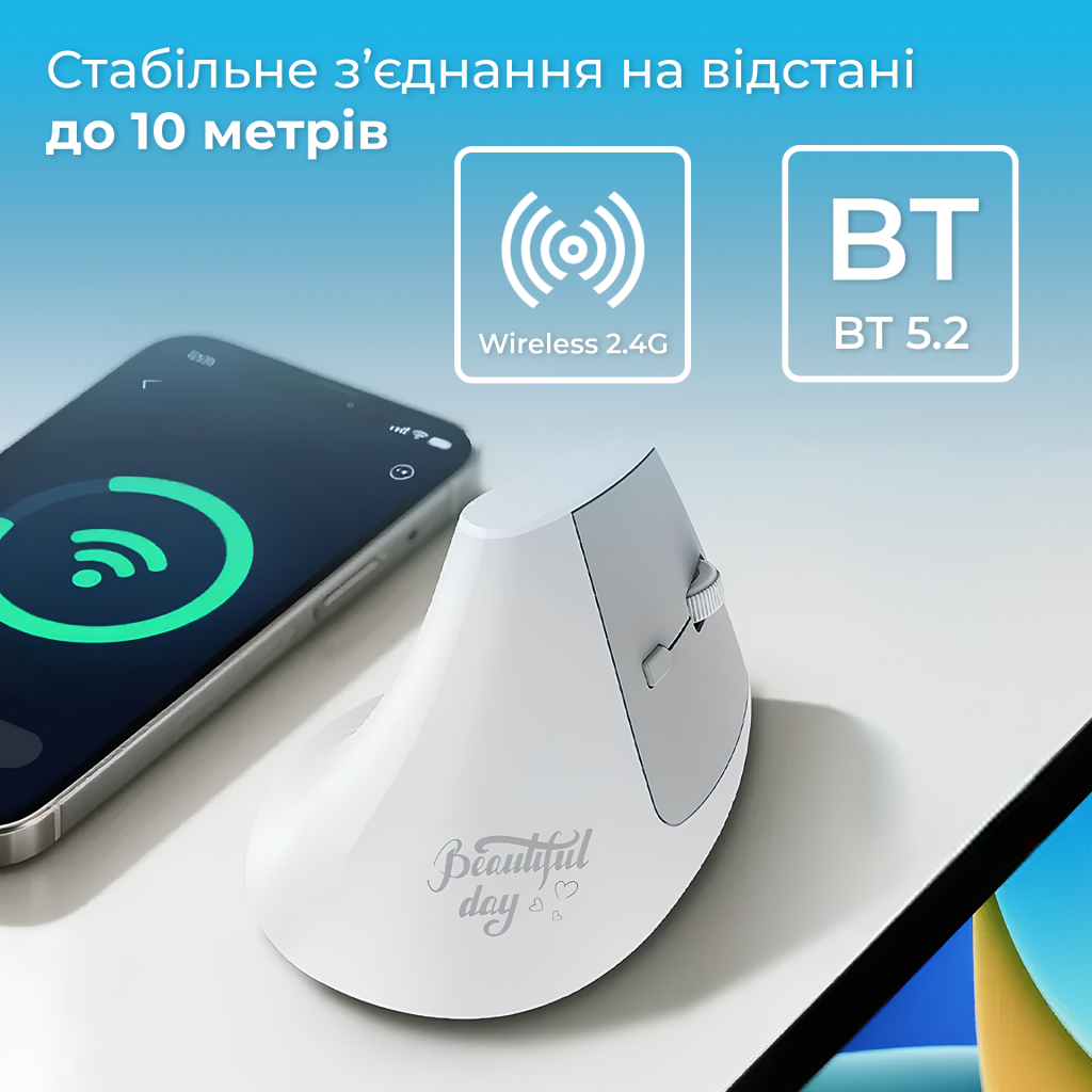 Мишка Ajazz i300 Wireless/Bluetooth/USB White (i300-W) - изображение 7