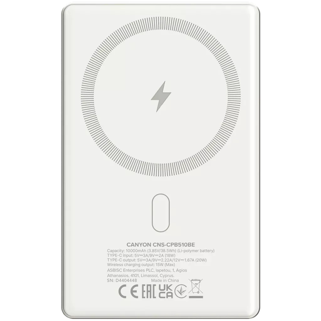 Батарея універсальна Canyon 10000mAh OnPower 510 slim Magsafe PD/20W Beige (CNS-CPB510BE) - зображення 3