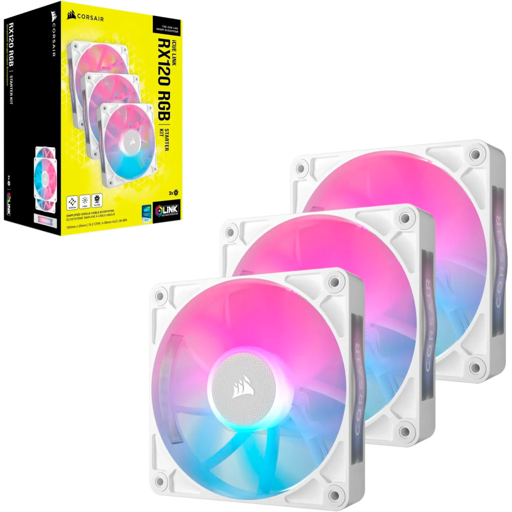 Кулер до корпусу Corsair iCUE Link RX120 RGB PWM White Triple Pack (CO-9051022-WW) - зображення 4