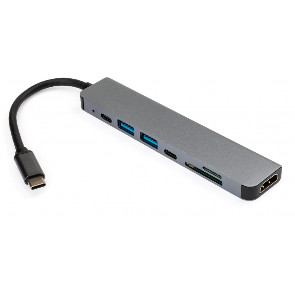 Концентратор Vinga Type-C to 4K HDMI+2*USB3.0+SD+TF+PD+USB-C 3.1 Gen1 aluminium (VCPHTC7AL) - зображення 2
